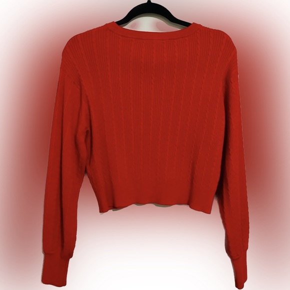 Sandro Paris Dorian Cropped Red Sweater Embroidered Monogram S Pocket Cable Knit - Picture 4 of 16